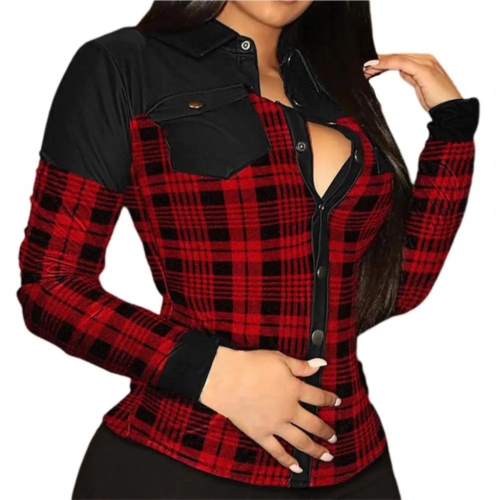 Alluring PU Leather Top/Loose V-neck Long Sleeved Button Up Blouse/Faux Leather Top Streetwear.