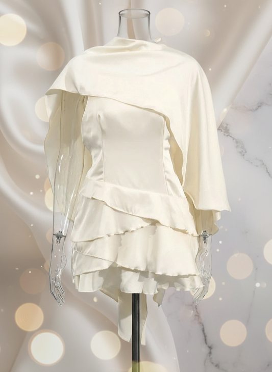 Solid Pullover Laced Dress/Slimming Spliced Ruffles/Fitted O~Neck High Waist Temperament Mini Dress Female Fashion.