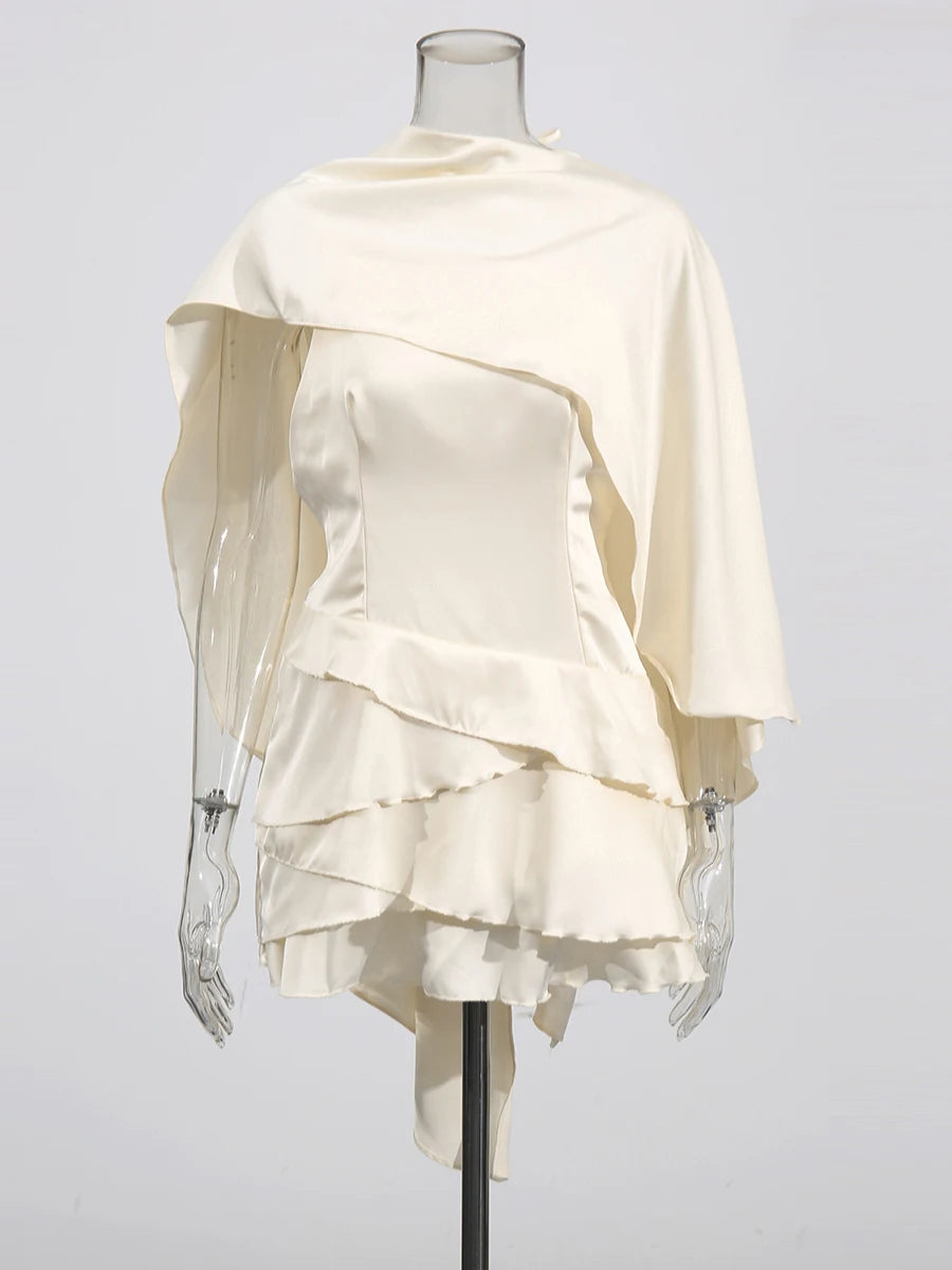 Solid Pullover Laced Dress/Spliced Ruffles Slimming Fitted/O~Neck Sleeveless/High Waist Temperament Mini Dress Female Fashion.