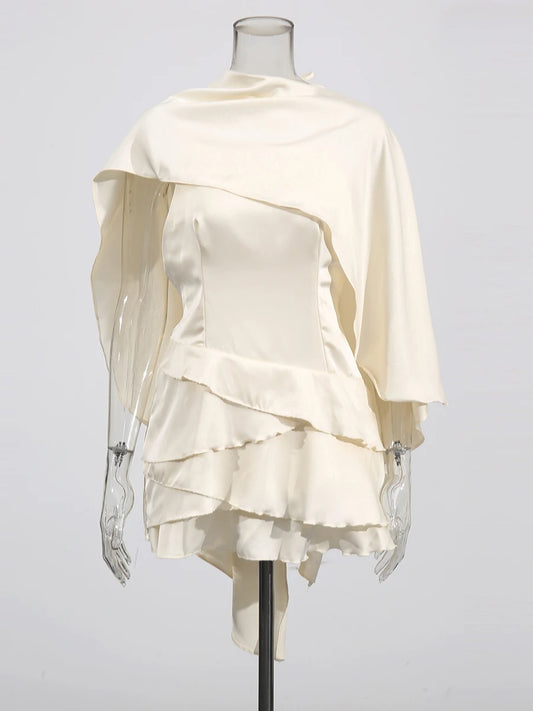 Solid Pullover Laced Dress/Spliced Ruffles Slimming Fitted/O~Neck Sleeveless/High Waist Temperament Mini Dress Female Fashion.