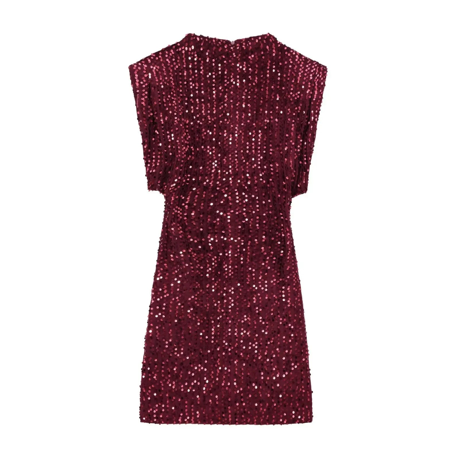 Night Out Sequined Party Dress/Sleeveless Pad Bead Mini Dress/Wide Shoulder Pullover Dress.
