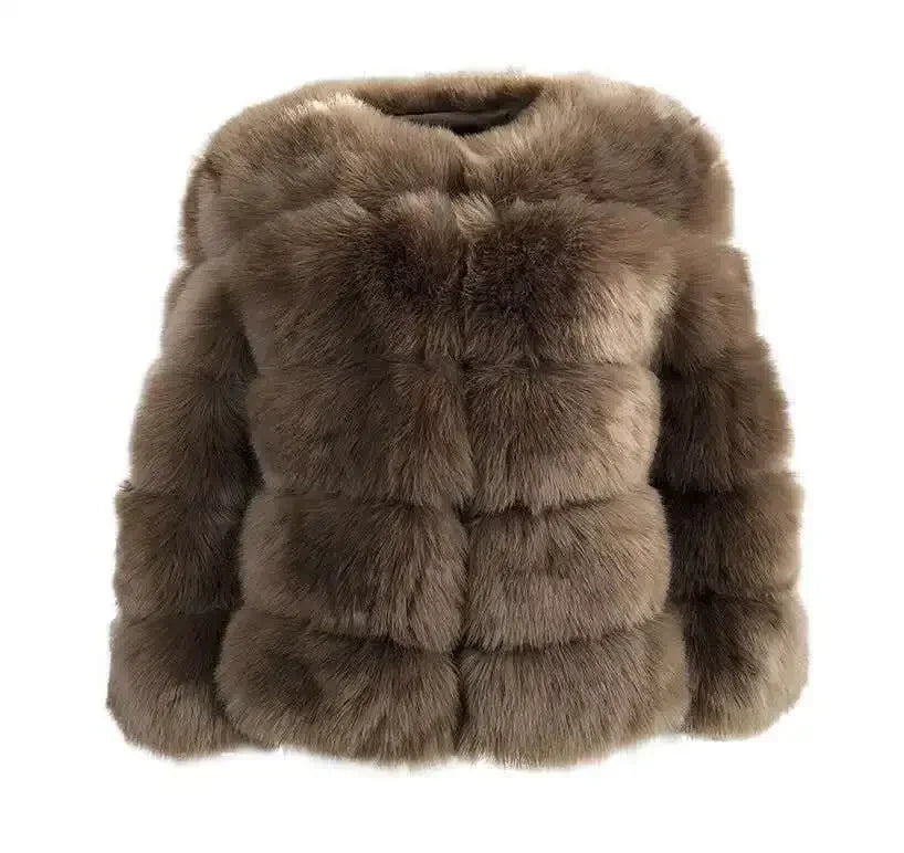 Faux Fur Coat’s For Winter/Women Short Coat Y2k Warm Furry Outerwear/O~Neck Knitted Puffy Warm Coat’s.
