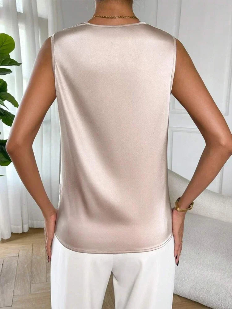 Sexy Camisole Solid Color Top Blouse/Cowl Neck Women Silk-Like Satin Tank Versatile Women Shirt.