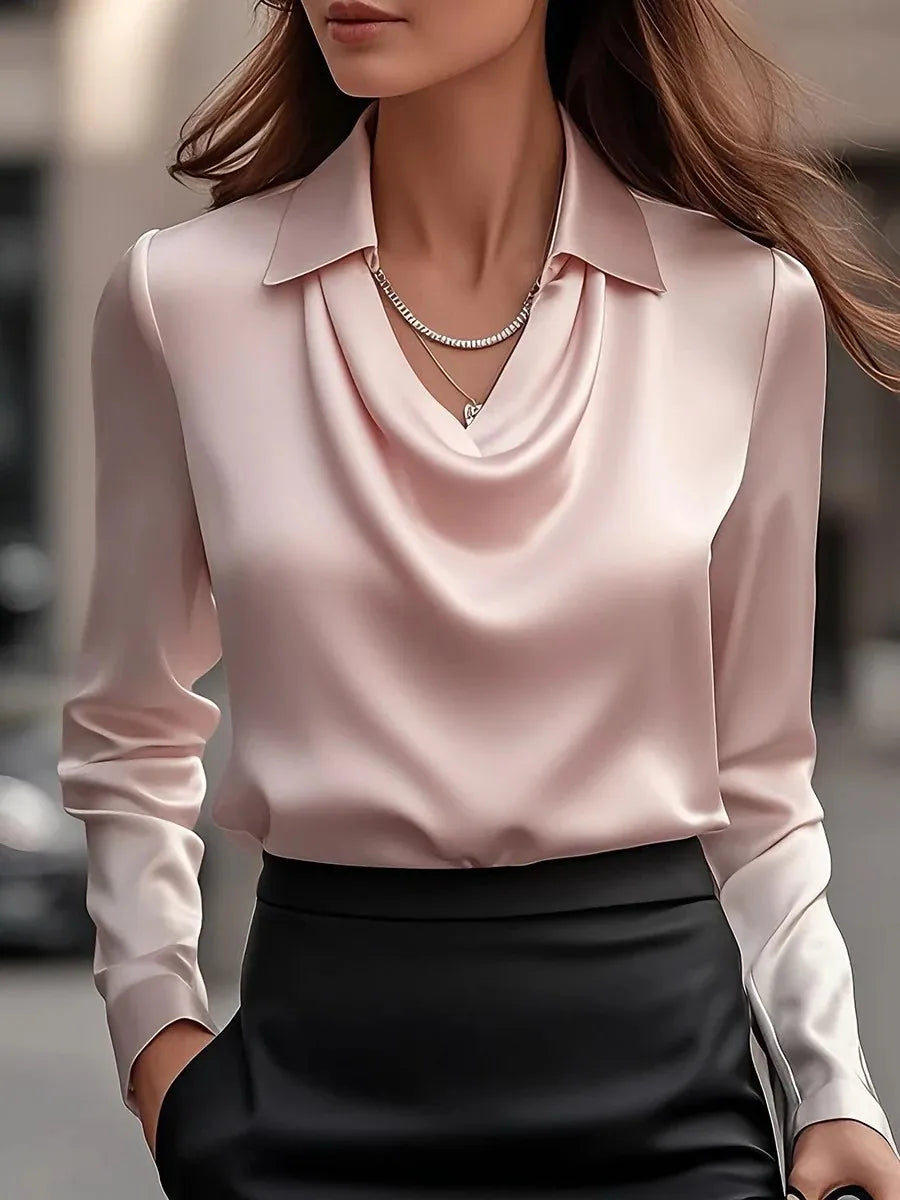 Stand Out Reflected Solid Blouse/Full Sleeve Swing Collar Pullover/Temperament Printing Simple Shirt Office Lady Elegant/Stunning.