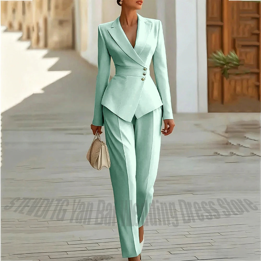 Modern Blend Boutique Luxury Tailored 2-Piece Women’s Suit Set – Elegant Slim Fit Business & Formal Blazer Trouser Outfit