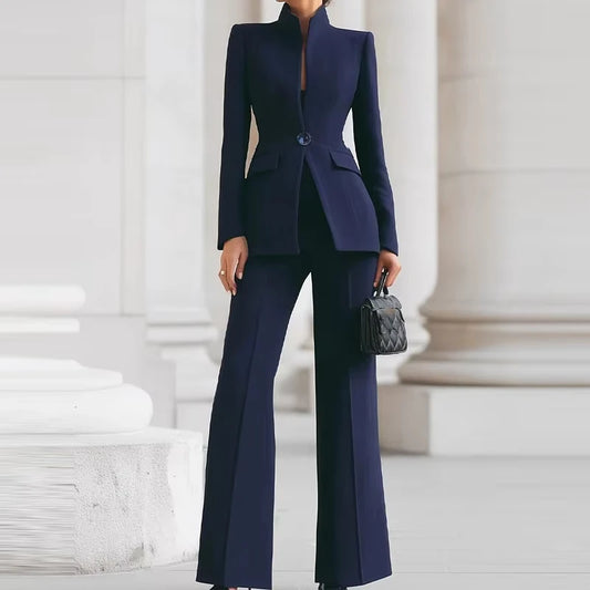 Elegant Tailored Long Sleeve Blazer & Wide-Leg Pant Suit Set – Timeless Professional Luxury Outfit for Women | Modern Blend Boutique