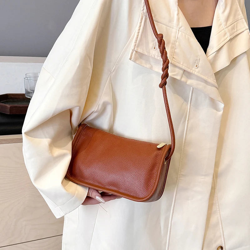 Modern Blend Boutique™ | Luxe Genuine Cowhide Leather Crossbody Bag – Premium Braided Strap Shoulder Purse for Women