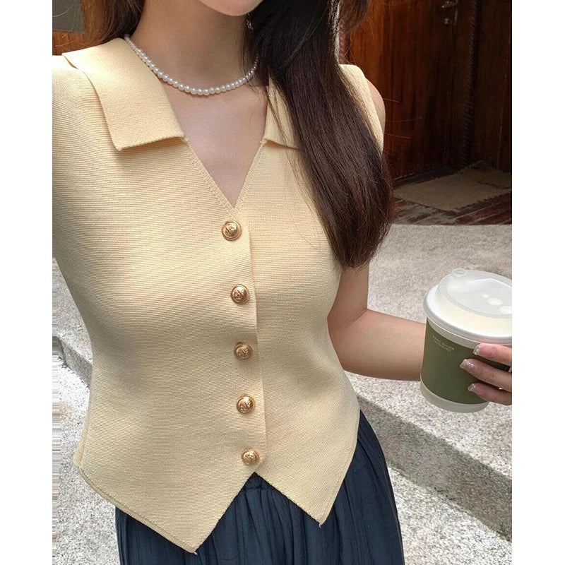 Chic Vests Elegant Waistcoat/V-neck Top’s/Casual/Outwear Sleeveless Slim/Knitted Vest All-match Streetwear.