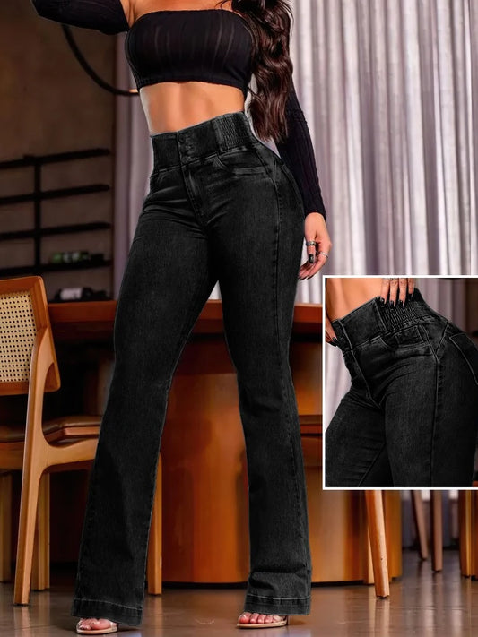 Fashioned  High Waist Jeans/Women Elastic Skinny Denim Pants/Y2K Trousers Shaping Butt Lift Slim-fit Jeans Black.
