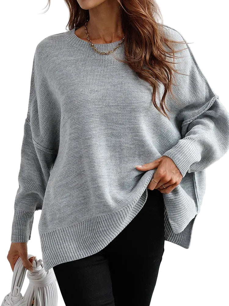 Comfy Oversized Sweater’s/Loose O~Neck Knit Sweater/Split Pull Knitted Pullover Oversized Winter Clothing.