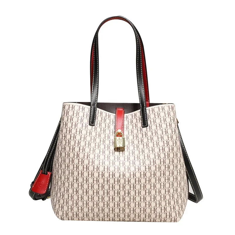 Premium Versatile Leather/Crossbody Bag Ladies Large Capacity/Daily Commuter Tote Bag/Letter Print Design With Slot Pocket.