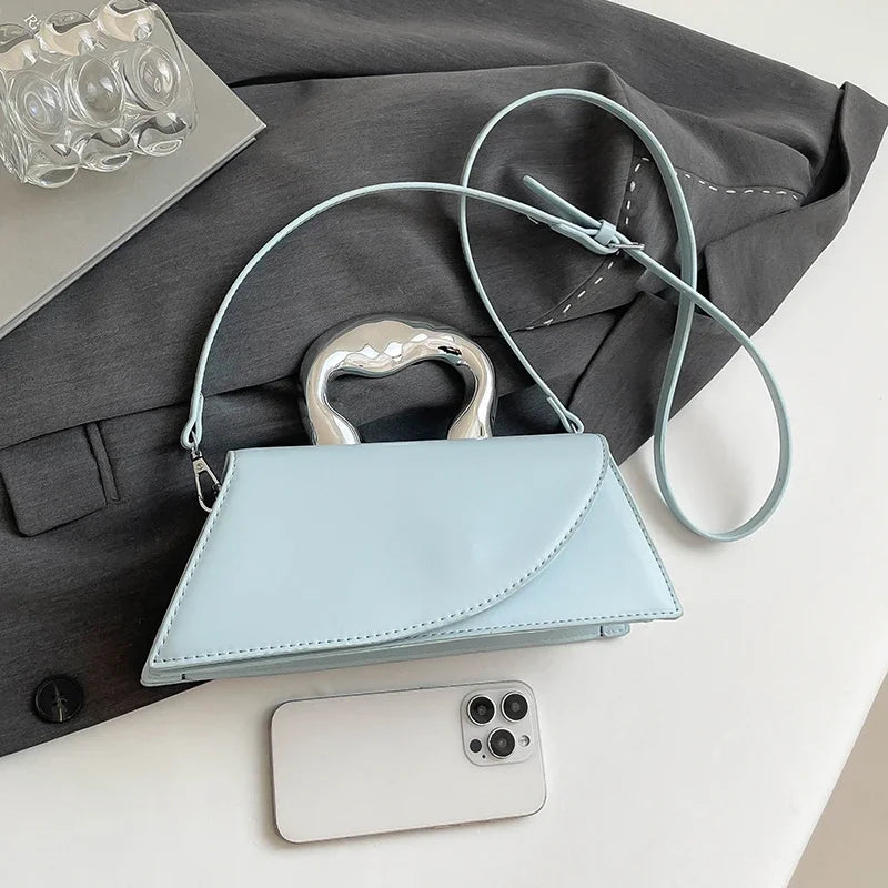 Luxury Heart Handle Mini Handbag – Structured Crossbody & Clutch Purse with Metallic Top Handle