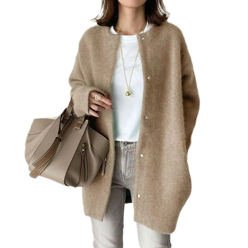 Solid Wool Made Coat/Casual Blend Appearance/Solid Mid Length With  Long Sleeves/Single Breasted Loose Fitted Round Neck.