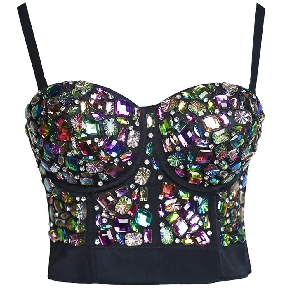 Fashion Sequined Tank Top/Shiny Shaper Push Up Bra/Sexy Halter Cropped Top/Bralette Corset Camis.