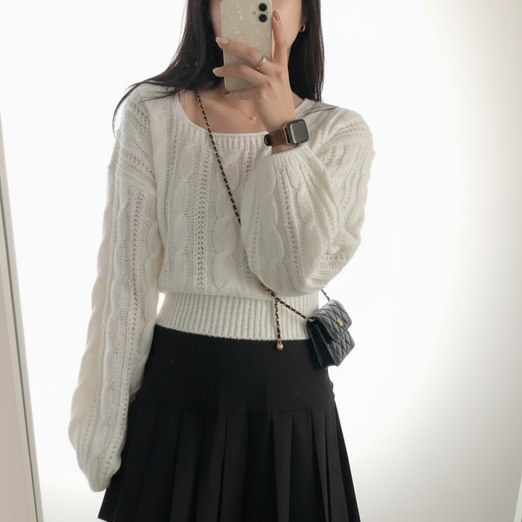 Classy Pullover Square Neck Sweater/Autumn and Winter Loose Casual/Simple Jumper Solid Color Long Sleeved Knitted Sweater.