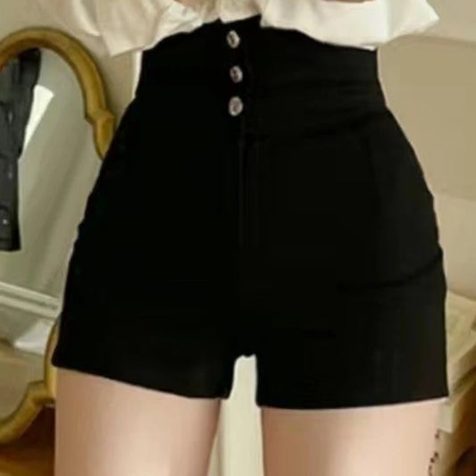 Shorts Women Classic Sporty All-match Slim Leisure Simple Holiday Faddish Streetwear Design Ulzzang Daily Solid Mature Fold’s