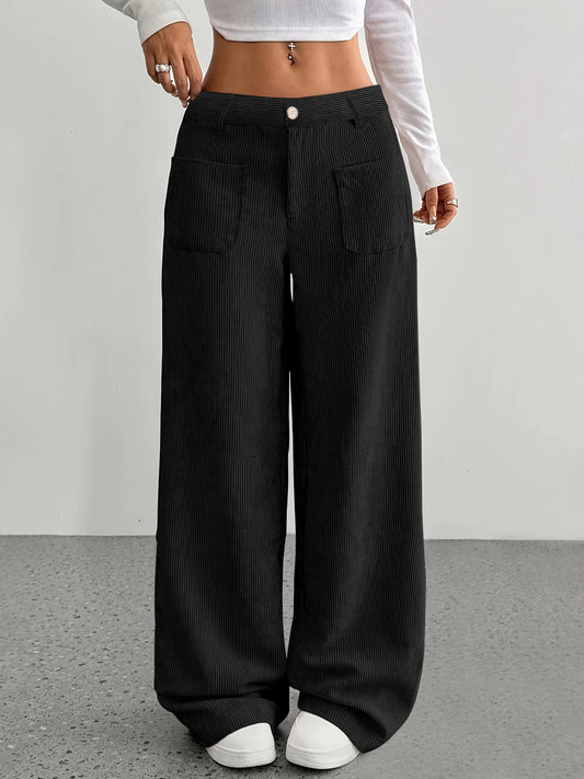 High Waist Corduroy Wide Leg Pant’s/Casual Long Trousers with Pockets/Ladies Fashionable Relaxed Fit Bottom’s.