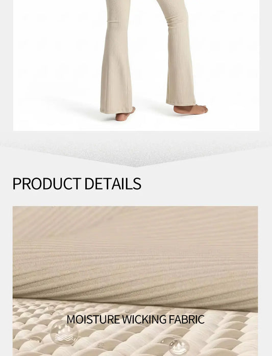 “High-waisted sculpting flare yoga pants with dual-curve construction and moisture-wicking stretch fabric.”