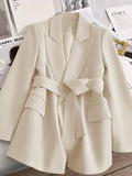 Stylish Loose Fitted Tailored Blazers/Solid Women Wear/Oversized Suit with Belt.