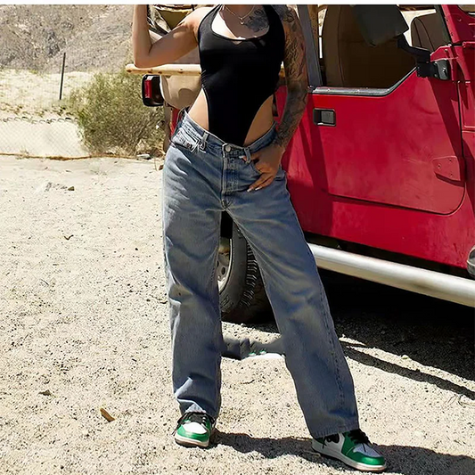Stylish Wide Leg Baggy Jean’s/Vintage Punk/Low Rise Waist/Loose Denim Pants Streetwear/Trashy Long Skater Trousers.