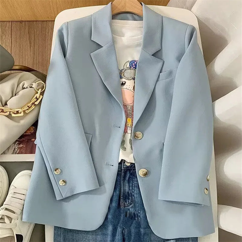 Autumn Vintage Button up Blazer/Long Sleeve Casual Slim Outerwear/V-Neck Style/Broadcloth Blazer.