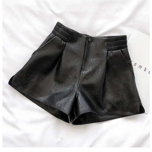 Women’s Boutique Style High-Waist Leather Shorts – Loose Fit Wide-Leg Faux Leather Pants/Versatile Fall Fashion