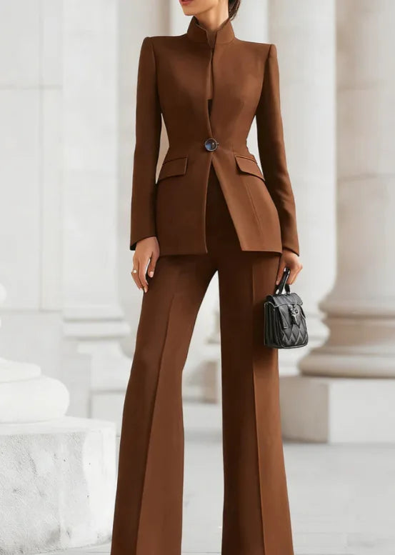Two-Piece Women’s Tailored Pant Set – Elegant Solid Matching Blazer & Pants