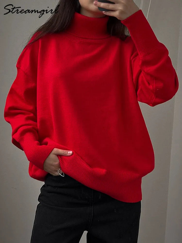 Loose Fitted Turtleneck Sweater’s/Women Winter Pullover Trend’s/Oversize Sweater/New Solid Jumper Turtleneck Sweater’s.