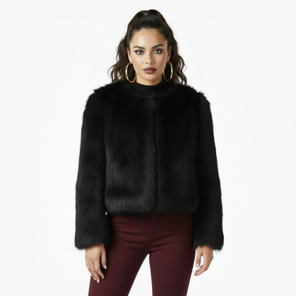 Faux Fur Coat Woman’s Clothing/Fashion Fox Fur Coat/Female Short Loose Comfortable Winter Jacket/Full Length Fit/Stylish Cropped Button Up Coat.