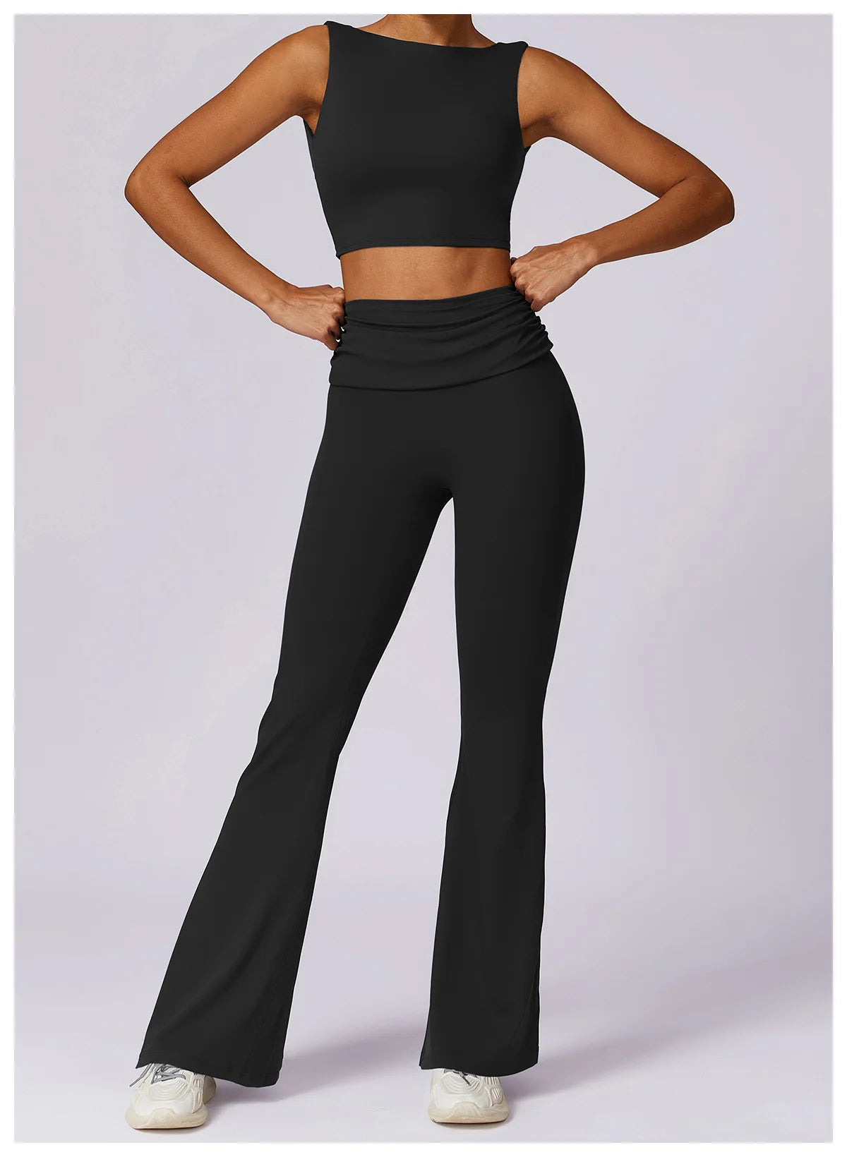 High-Waisted Flared Active Pants with Sculpting Fit – Neutral Beige