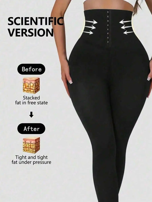 Women’s High-Waisted Compression Leggings – Adjustable Hook & Eye Tummy Support, Sculpting Stretch Pants