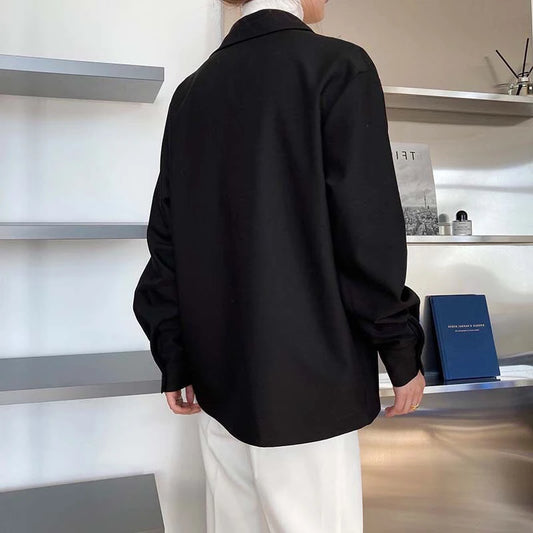 Autumn Simple Corduroy Pullover Shirt/Deep V-neck Long Sleeve Solid All-match Blouse.