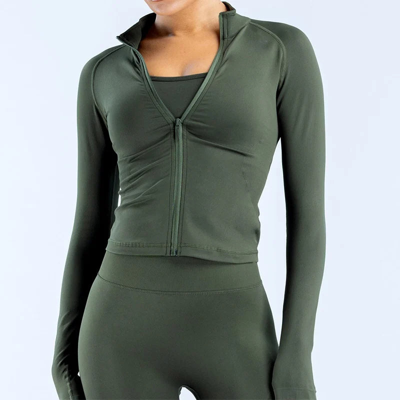 Workout Activewear Sports Pilates/Yoga Clothes Zippy Jacket/Running Long Sleeves Gym Tops Zipper.
