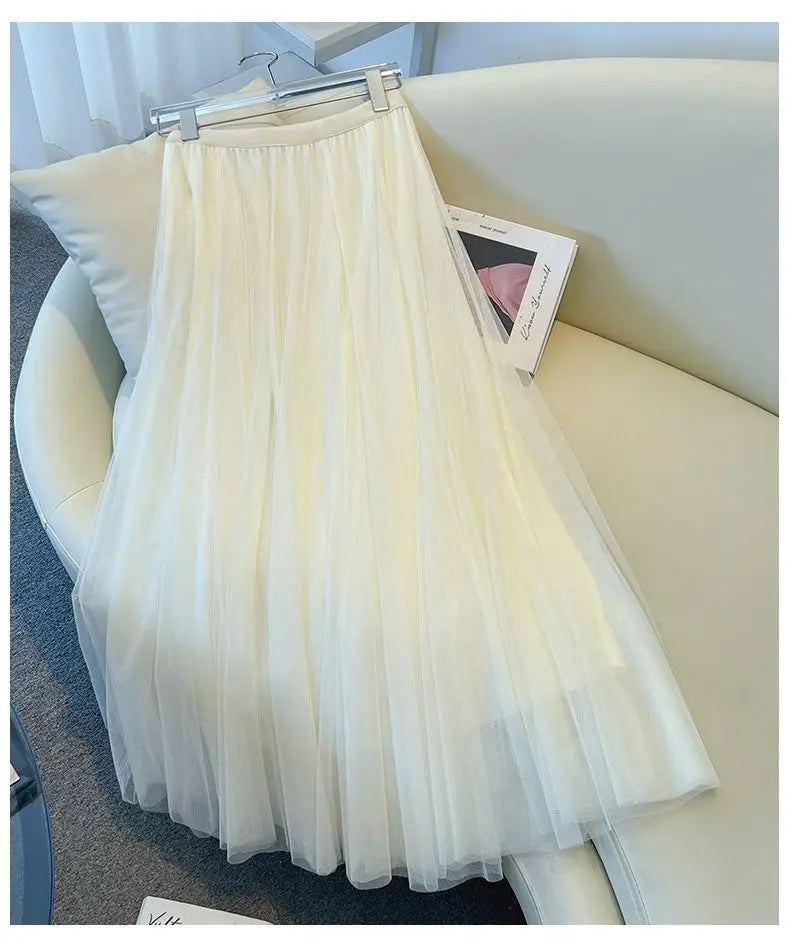 Luxury Cream Bouclé Vest & Tulle Maxi Skirt Set – Elegant Two-Piece Women’s Boutique Outfit