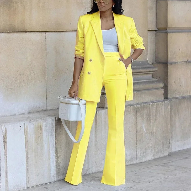 Elegant Women's Tracksuit/Double Breasted Blazers and Straight Flare Pants Suit/Matching Two 2 Piece Set Outfit’s.