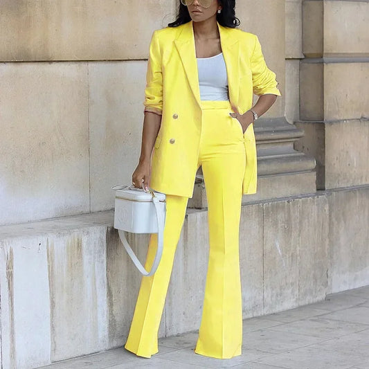 Elegant Women's Tracksuit/Double Breasted Blazers and Straight Flare Pants Suit/Matching Two 2 Piece Set Outfit’s.