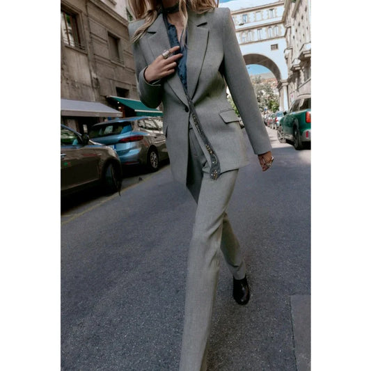 Timeless Tailored Shoulder Pad Blazer | Women’s Slim Fit Single Button French Suit Jacket | Office & Business Chic