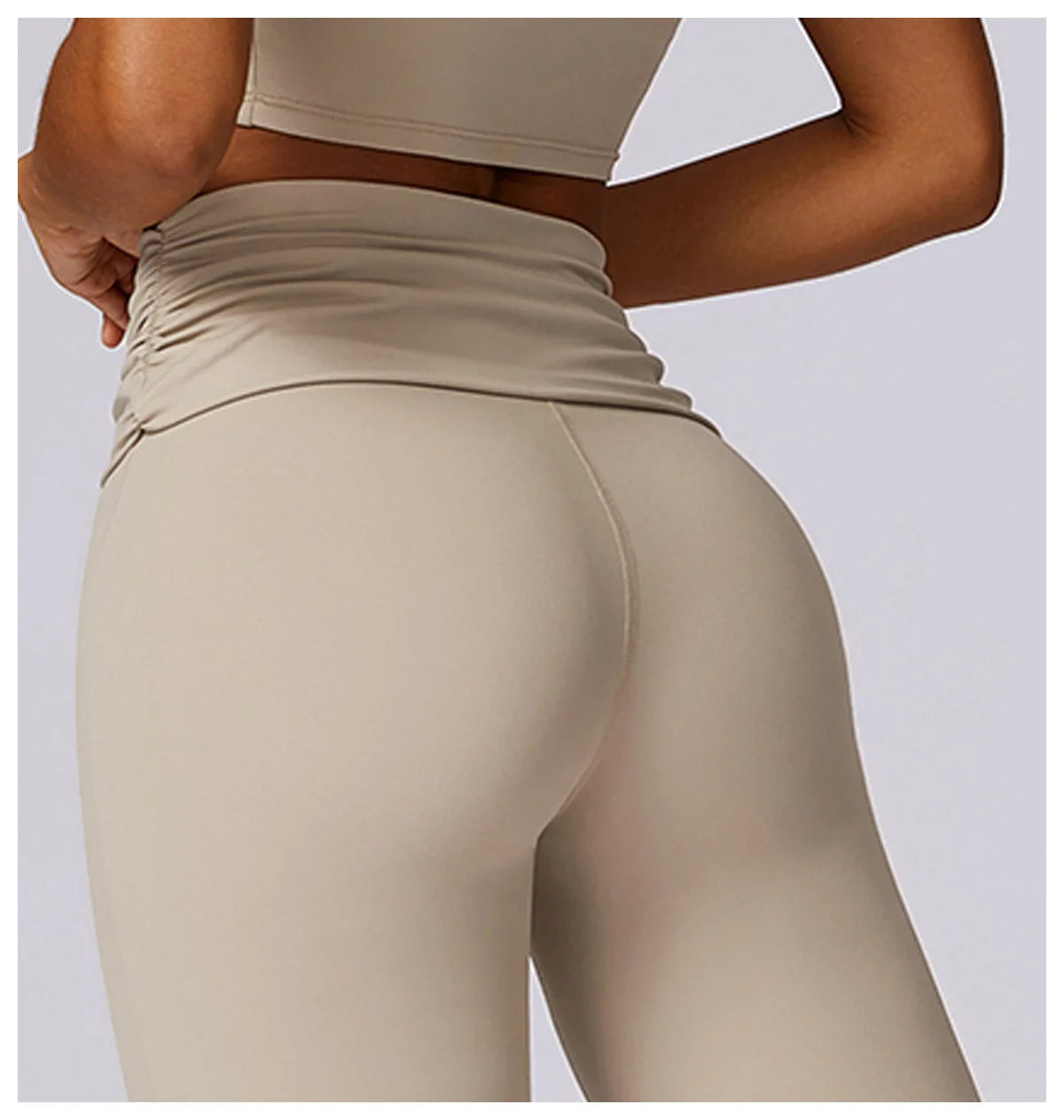 High-Waisted Flared Active Pants with Sculpting Fit – Neutral Beige