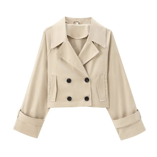 Oversized Cropped Trenched Jacket/Autumn Style Fashionable Versatile /Solid Windbreaker Long Sleeved.