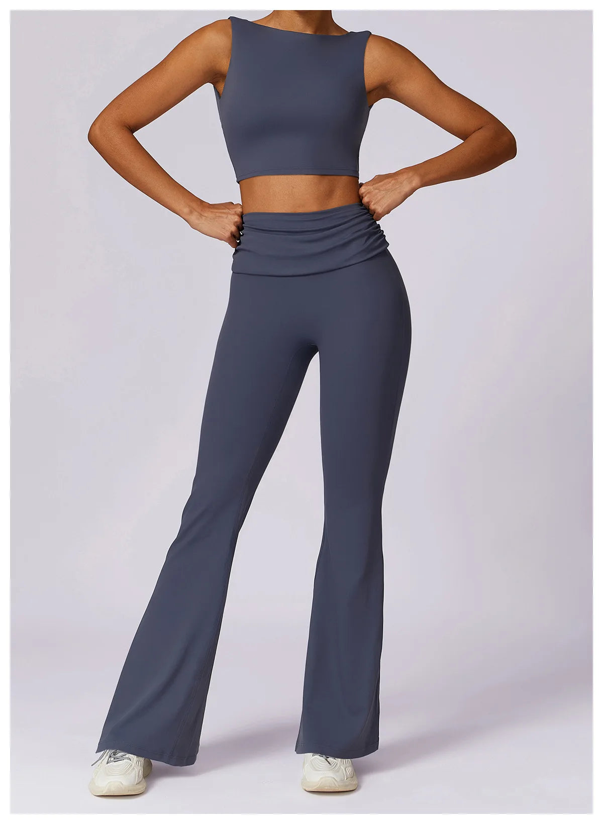 High-Waisted Flared Active Pants with Sculpting Fit – Neutral Beige