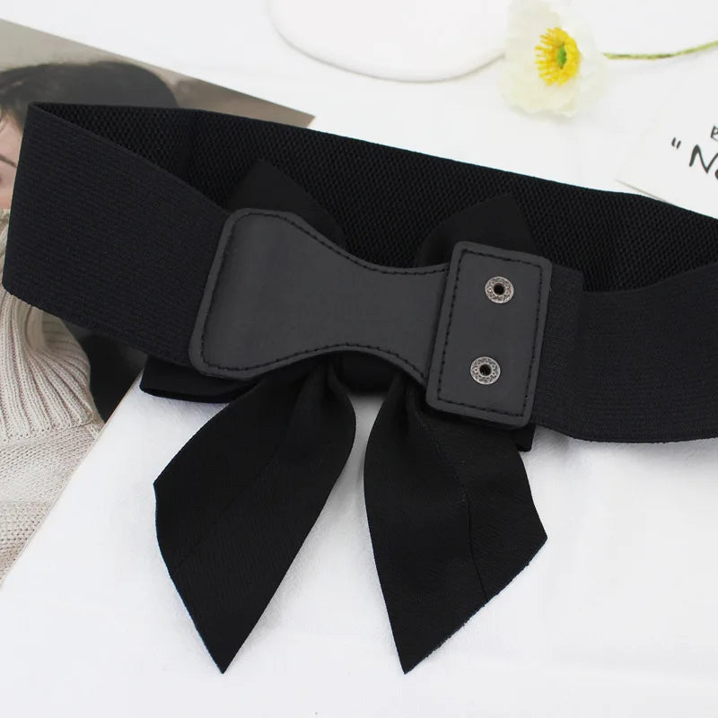 New Fashion Elegant Large Bow Elastic Belt’s/Women Wide Side Belt Dress Female Jeans Waistband Trouser Accessory.