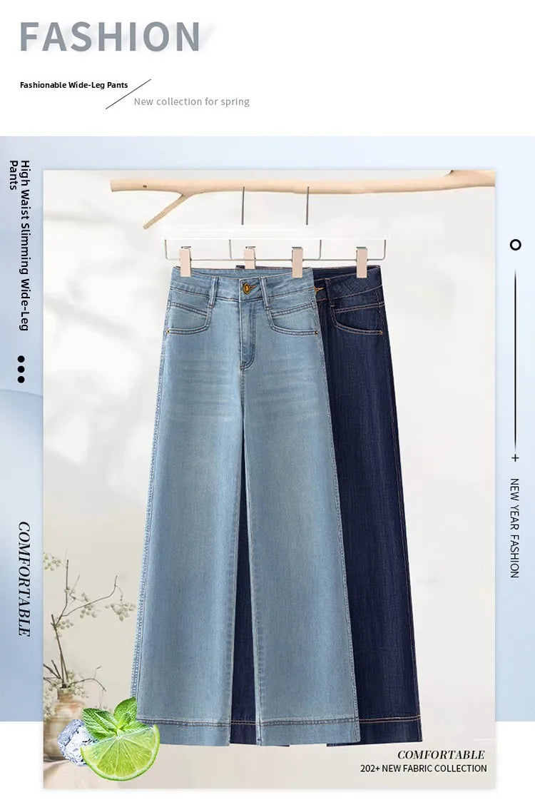 Women’s High-Waist Wide-Leg Jeans | Retro Straight-Leg Denim Pants | Light & Dark Wash