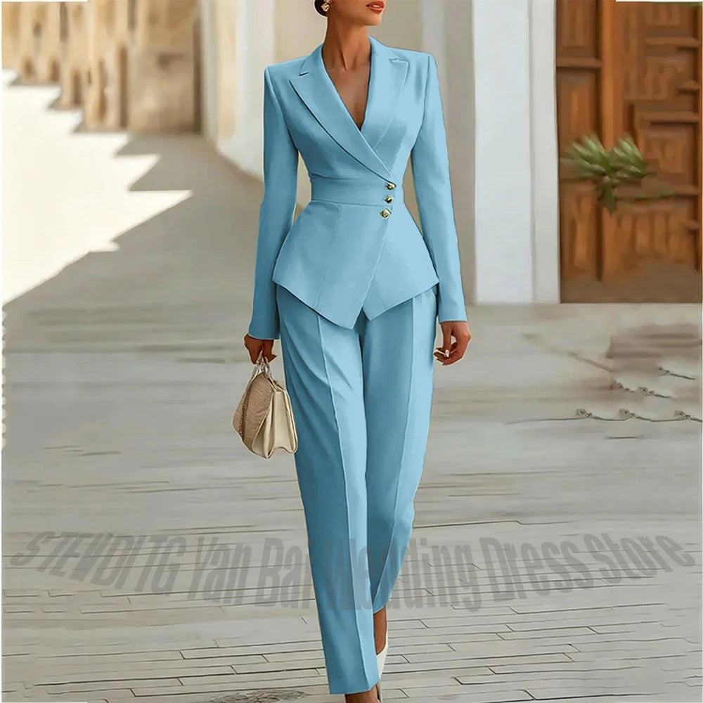 Modern Blend Boutique Luxury Tailored 2-Piece Women’s Suit Set – Elegant Slim Fit Business & Formal Blazer Trouser Outfit
