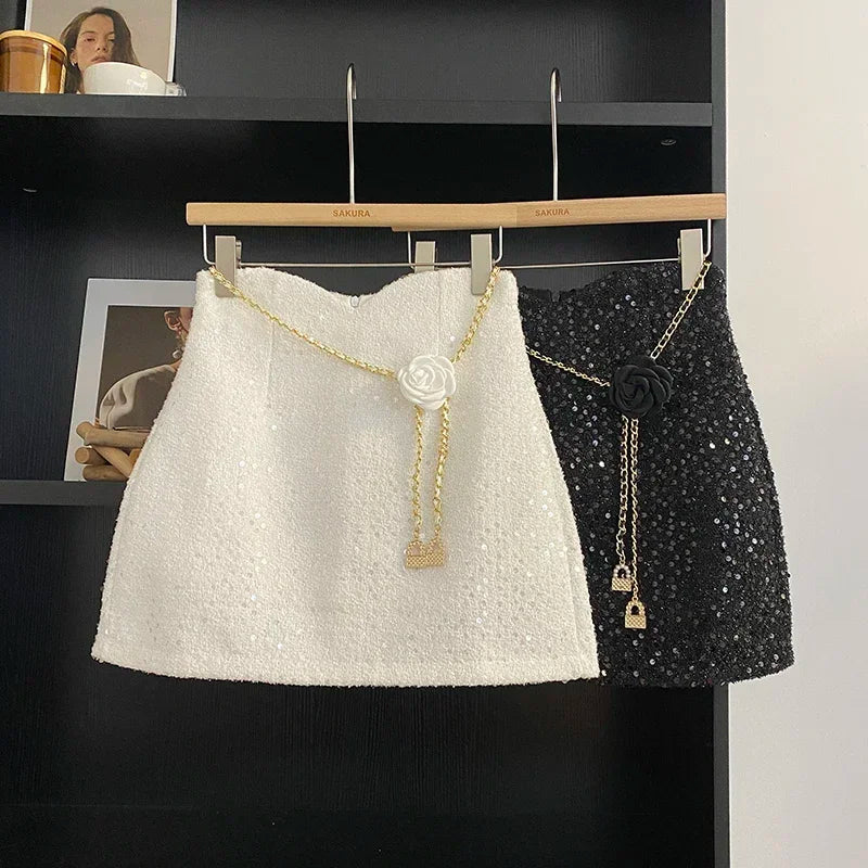 Seasonal High Waist A-line Floral Chain Lace-Up Skirts/Skirts with Shorts/Stretched Above Knee.