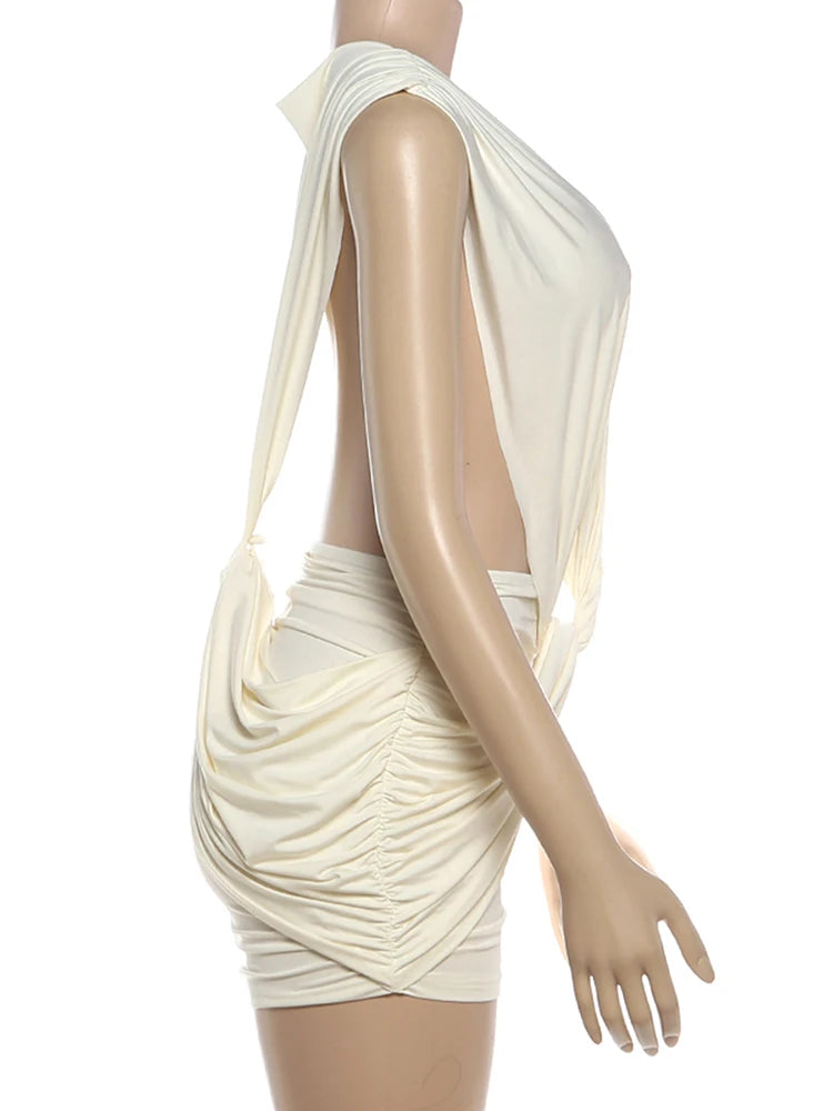 Timeless Deep V-Neck Ruched Bodycon Mini Dress – Elegant Sleeveless Stretch Party Dress for Women