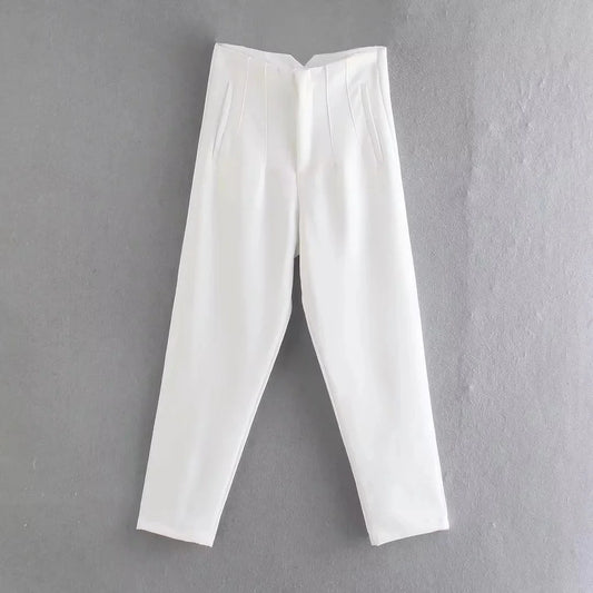 Solid HH Flat Front Pencil Pant’s/High Waist Casual Streetwear/Woven  Trouser’s Office Wear Chic Pant’s.