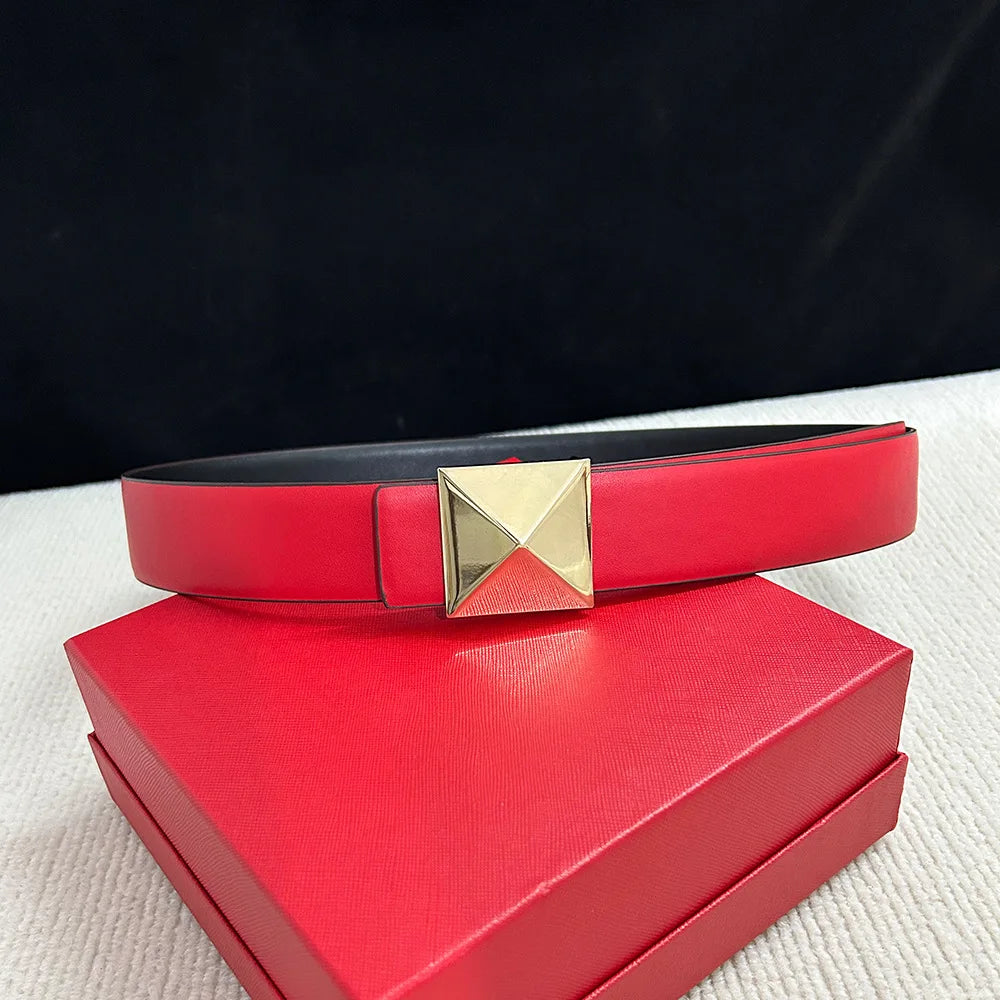 Luxury Brown Leather Belt with Gold Geometric Buckle | Women’s Statement Waist Belt
