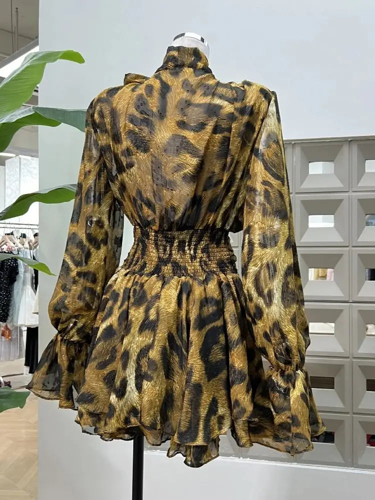 Hot Leopard Print Dress/Sexy V-neck/Long Sleeve Mini Dress/Evening Party Dress/Nightclub/Cocktail Gowns.