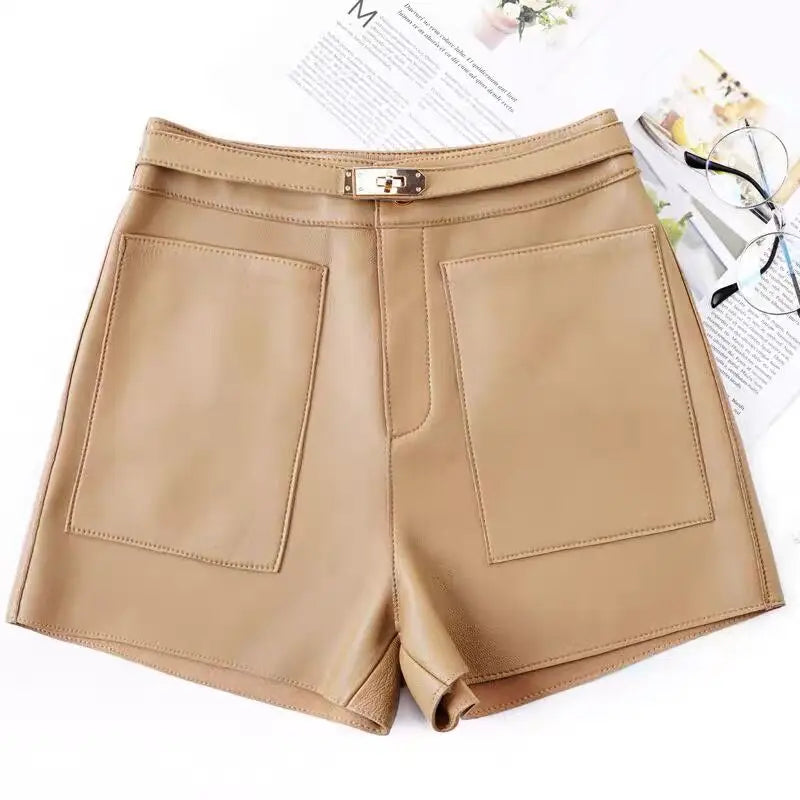 Luxury High-Waisted Faux Leather Tailored Shorts – Structured Designer-Inspired Statement Piece