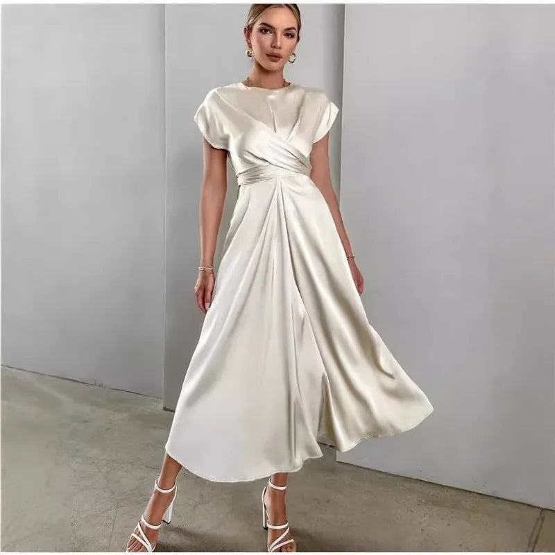 Elegant Corset Party Dress. Elegant Short Sleeve O Neck Bandage Satin Long Evening Guest Gala Cocktail Guest Dress